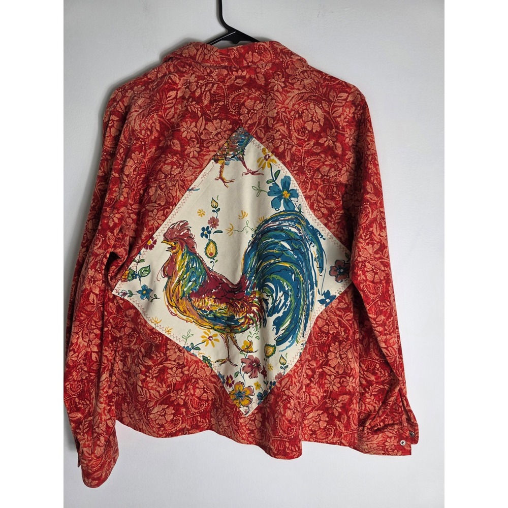 Upcycled Christopher & Banks Rooster Print Boho Chic Novelty XL - Picture 2 of 4
